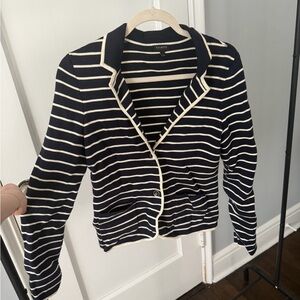 Talbots Navy and Cream Knit Striped Blazer